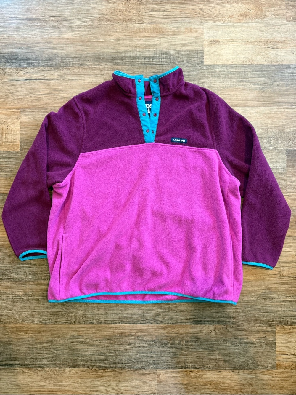Lands' End Colorblock Fleece Pullover in Berry, Plum & Teal Women’s 2X